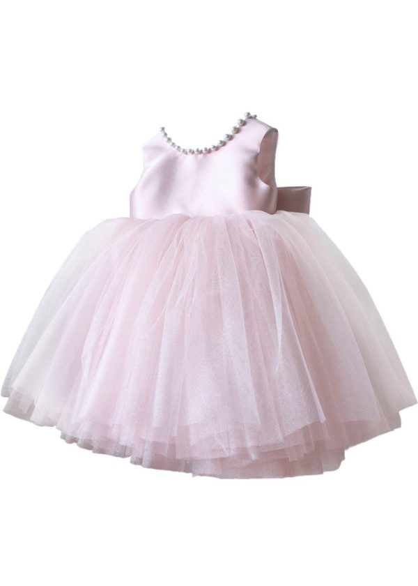 Boutique Pink Nail Bead Bow Tulle Kids Maxi Dresses Sleeveless - Image 5