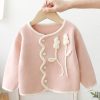 Boutique Pink O Neck Button Patchwork Knit Baby Coat Long Sleeve