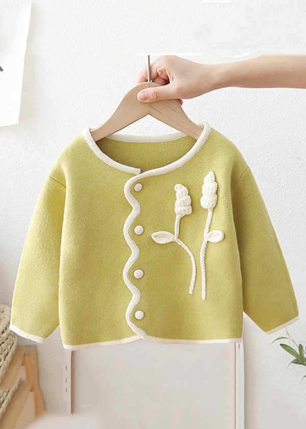Boutique Pink O Neck Button Patchwork Knit Baby Coat Long Sleeve - Image 2