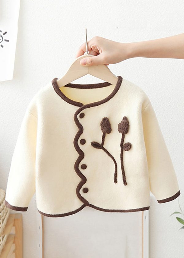 Boutique Pink O Neck Button Patchwork Knit Baby Coat Long Sleeve - Image 3