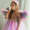 Boutique Rainbow O-Neck Sequins Tulle Kids Maxi Dresses Half Sleeve