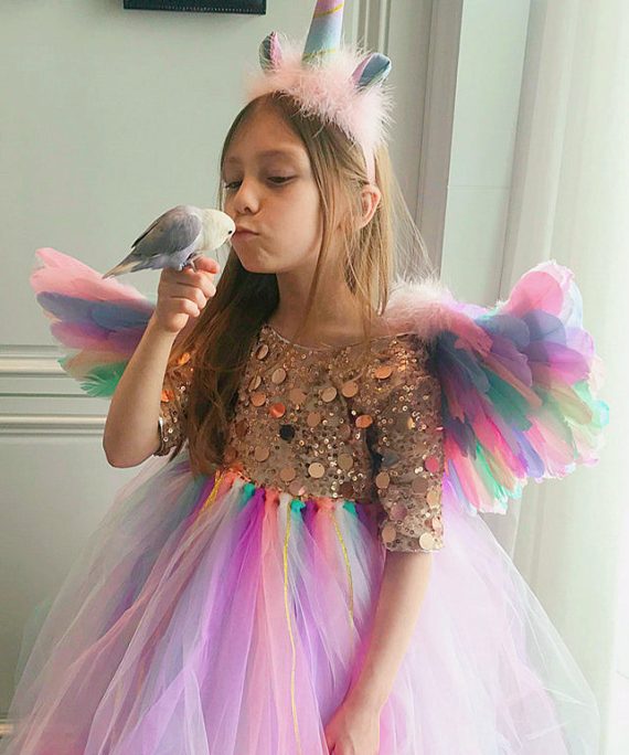 Boutique Rainbow O-Neck Sequins Tulle Kids Maxi Dresses Half Sleeve