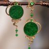 Boutique Retro Green Jade Patchwork 14K Drop Earrings