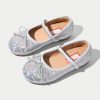 Boutique Silvery Bow Sequins Buckle Strap Kids Flat Feet Shoes