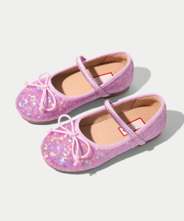 Boutique Silvery Bow Sequins Buckle Strap Kids Flat Feet Shoes - Image 2