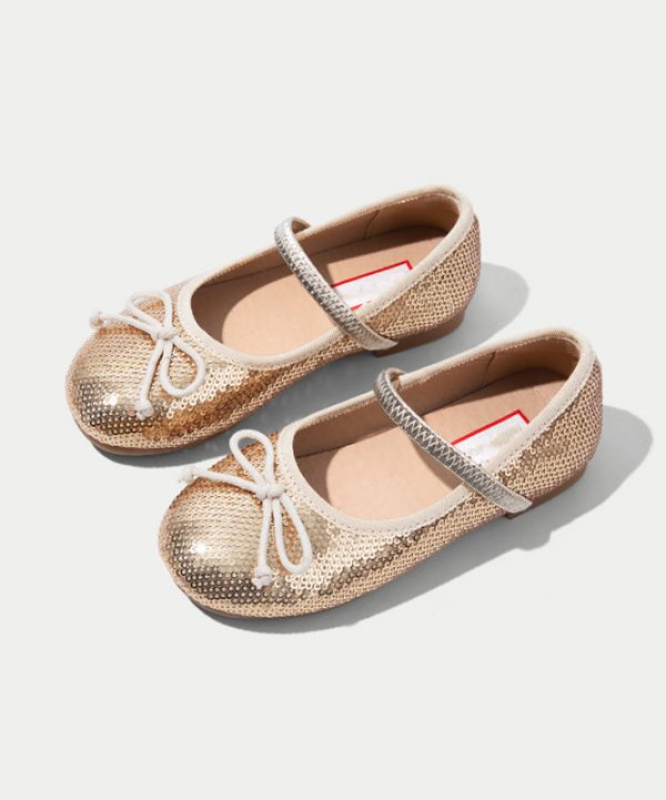 Boutique Silvery Bow Sequins Buckle Strap Kids Flat Feet Shoes - Image 3