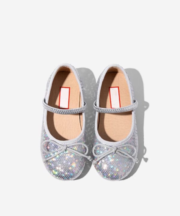 Boutique Silvery Bow Sequins Buckle Strap Kids Flat Feet Shoes - Image 4