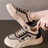 Breathable Mesh Lace Up Splicing Black Flat Shoes For Women