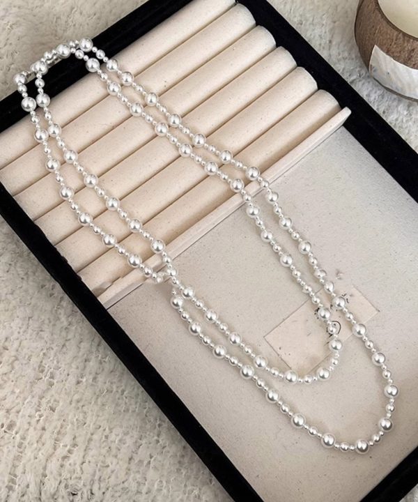 Brief White Alloy Pearl Beading Sweater Necklace - Image 2