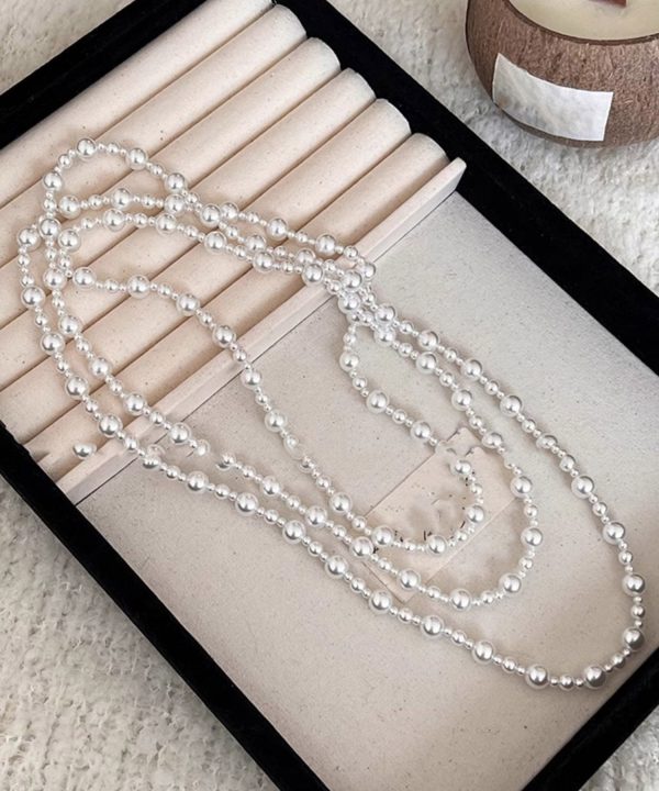 Brief White Alloy Pearl Beading Sweater Necklace - Image 4