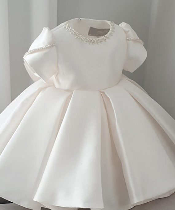 Brief White O-Neck Nail Bead Kids Maxi Dresses Summer