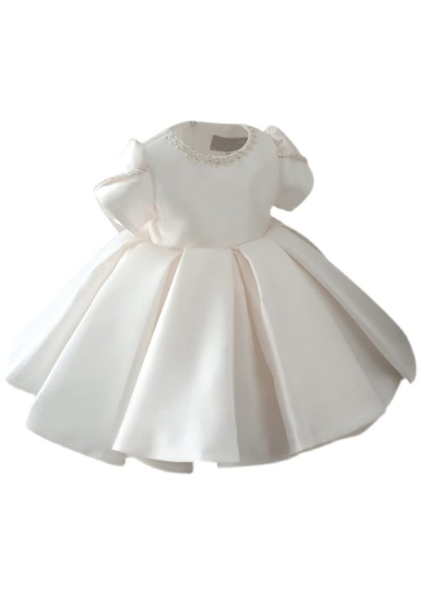 Brief White O-Neck Nail Bead Kids Maxi Dresses Summer - Image 5