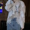 Brief White Peter Pan Collar Hollow Out Lace Shirt Spring