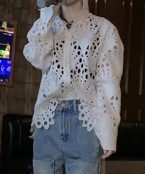 Brief White Peter Pan Collar Hollow Out Lace Shirt Spring