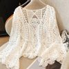 Brief White V Neck Hollow Out Lace Shirt Spring