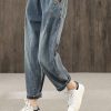 Bright line decoration retro washed denim autumn new casual trousers