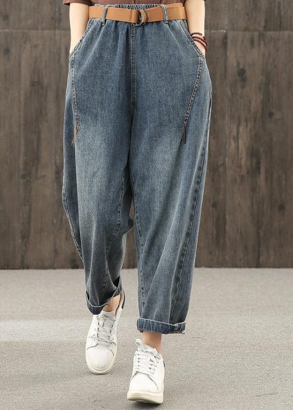 Bright line decoration retro washed denim autumn new casual trousers - Image 2