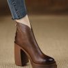 Brown High Heels Chunky Boots Cowhide Leather Handmade Zippered