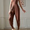 Brown Hollow Out Solid One Piece Workout Suit