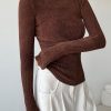 Brown Silm Fit Knit Sweater High Neck Spring