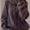 Brown Solid Cozy Wool Knit Sweater Hooded Spring