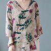 Casual Apricot V Neck Print Shirts Half Sleeve