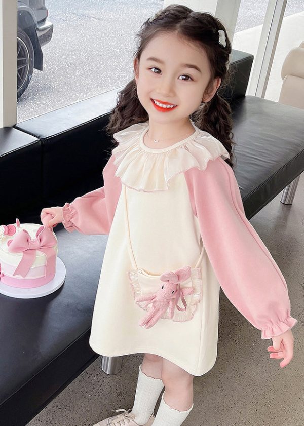 Casual Beige O-Neck Tulle Patchwork Kids Mid Dress Fall - Image 5