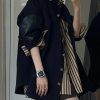 Casual Black Coats And Striped Shirts Two Piece Set Spring