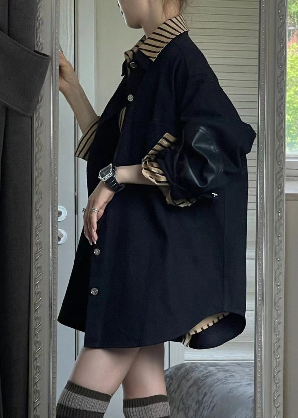 Casual Black Coats And Striped Shirts Two Piece Set Spring - Image 3
