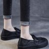 Casual Black Cowhide Leather Hollow Out Loafers Shoes For Women