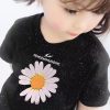 Casual Black O Neck Print Cotton Girls T Shirt Summer