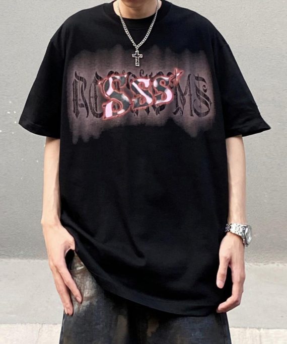 Casual Black O Neck Print Cotton T Shirt Men Summer