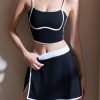 Casual Black Patchwork High Waist Sports Bra And Skirts Set Suit