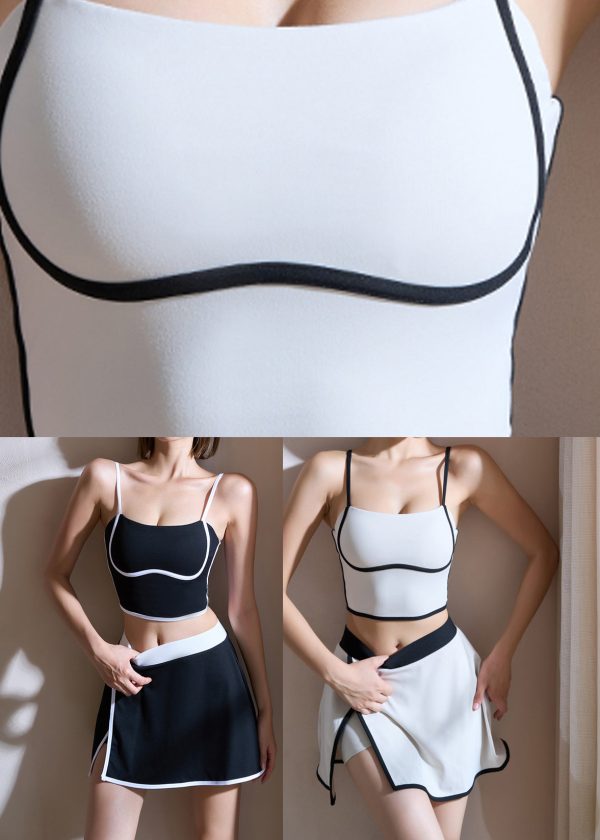 Casual Black Patchwork High Waist Sports Bra And Skirts Set Suit - Image 5