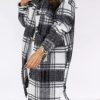 Casual Black Peter Pan Collar Plaid Woolen Shirts Coat Spring