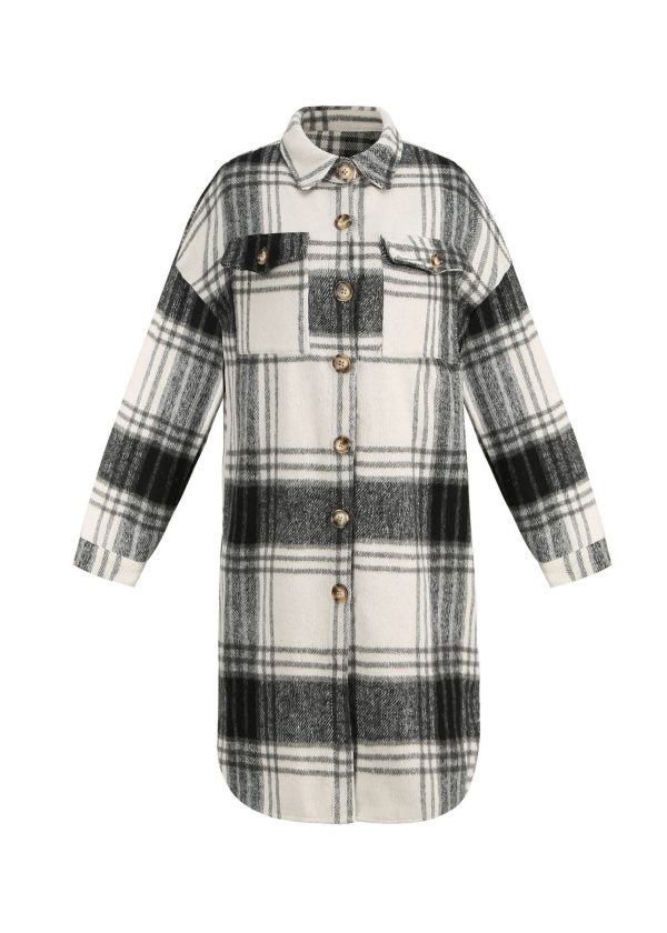 Casual Black Peter Pan Collar Plaid Woolen Shirts Coat Spring - Image 5