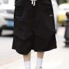 Casual Black Pockets Solid Elastic Waist Cotton Men Crop Pants Summer