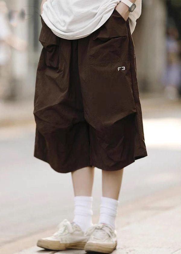 Casual Black Pockets Solid Elastic Waist Cotton Men Crop Pants Summer - Image 3