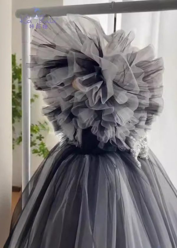Casual Black V Neck Tulle Patchwork Girls Long Dress Summer - Image 3