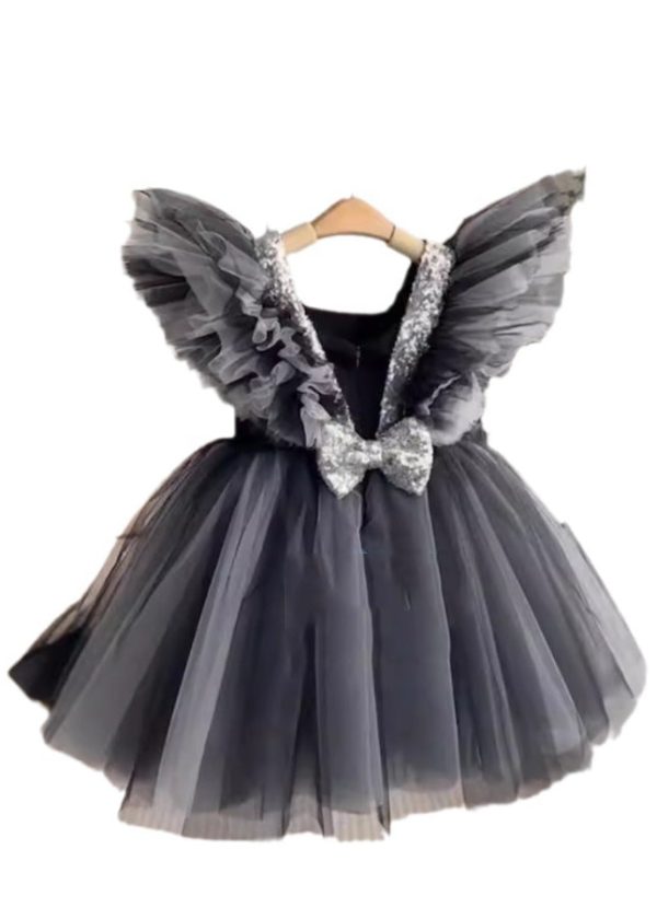 Casual Black V Neck Tulle Patchwork Girls Long Dress Summer - Image 5