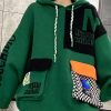 Casual Green Hooded Pockets Patchwork Knit Pullover Spring