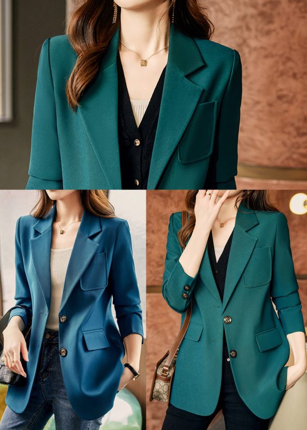 Casual Green Peter Pan Collar Patchwork Cotton Coats Spring - Image 5