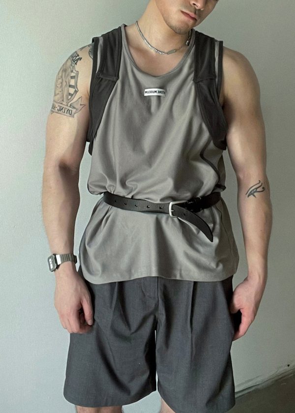 Casual Grey O Neck Patchwork Cotton Men Tank Summer