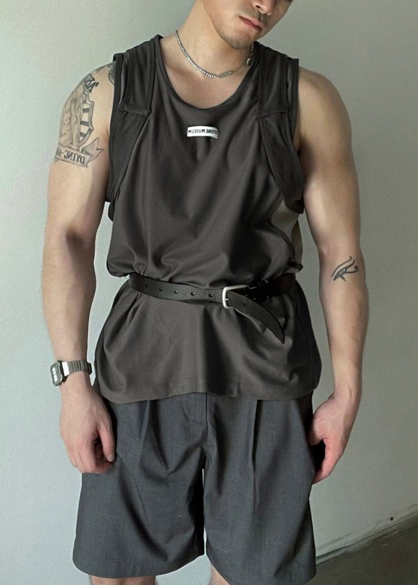 Casual Grey O Neck Patchwork Cotton Men Tank Summer - Image 2