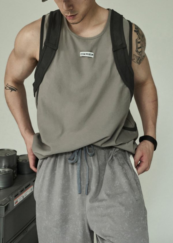 Casual Grey O Neck Patchwork Cotton Men Tank Summer - Image 3