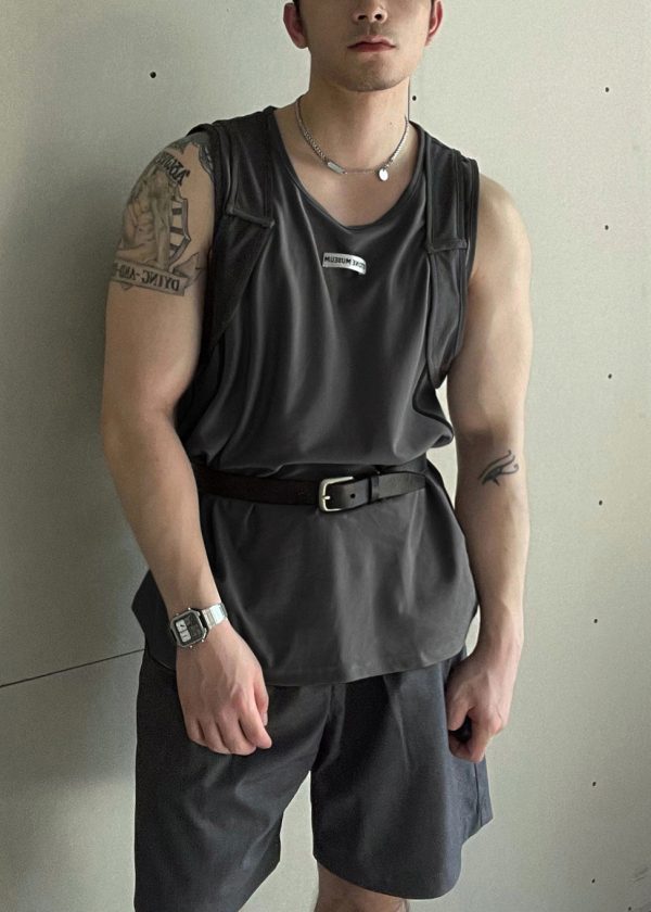 Casual Grey O Neck Patchwork Cotton Men Tank Summer - Image 4