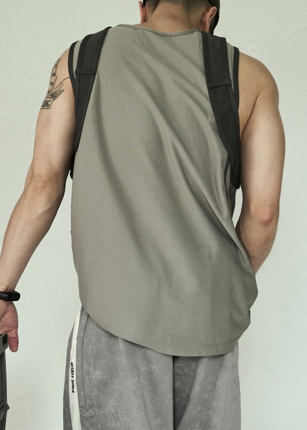 Casual Grey O Neck Patchwork Cotton Men Tank Summer - Image 5