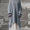 Casual Grey Oversized Patchwork Tulle Long Knit Dress Winter