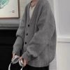 Casual Grey V Neck Button Knit Mens Cardigans Spring