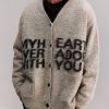 Casual Grey V Neck Letter Pockets Knit Mens Coat Spring